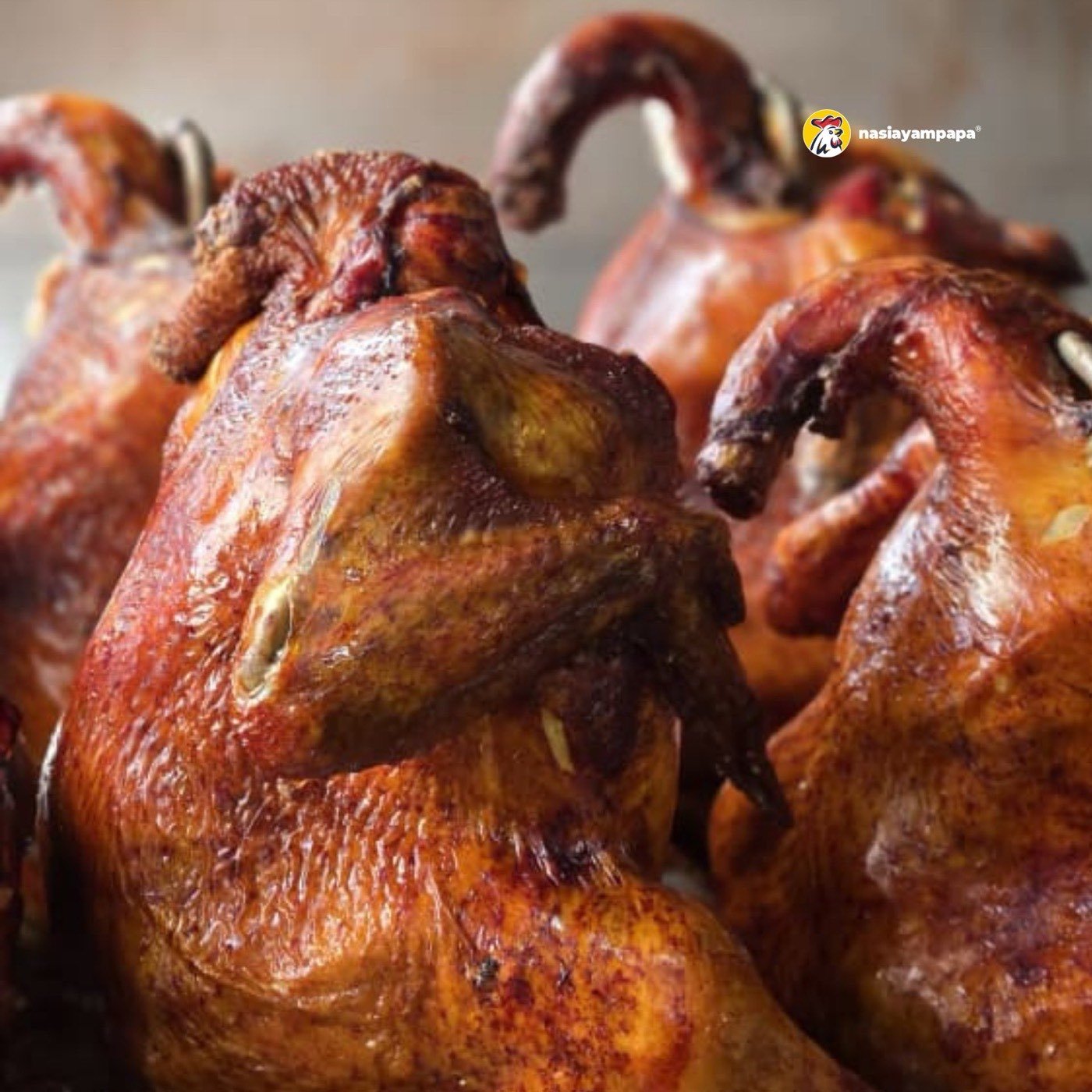 Ayam panggang Hainan tergantung di kaunter Nasiayampapa
